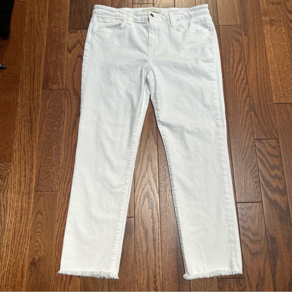 Joe's Jeans The Lara Frayed Hem Jeans In White Mid Rise Cigarette Ankle Size 33
